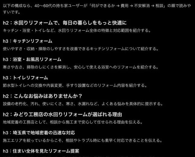 ChatGPTが出したサービスページの見出し構成(3回目)